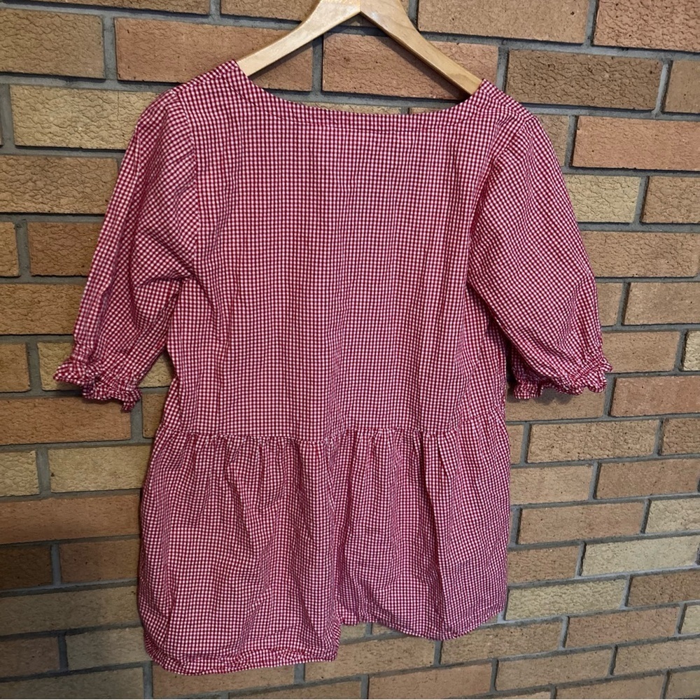 Maeve Anthropologie Gingham Tunic Top Red & White Blouse Oversized Size Small - Picture 8 of 8